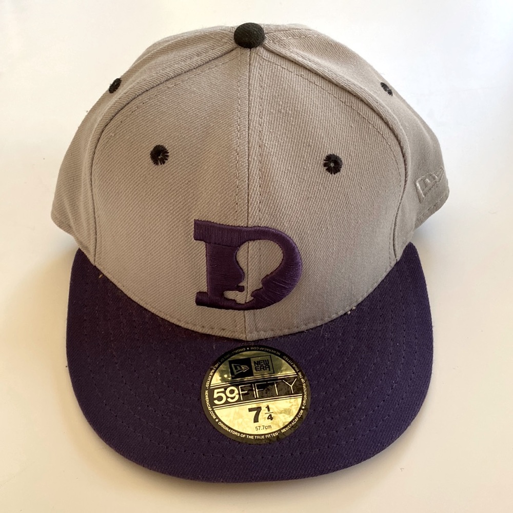 DQM Dave quality meats purple grey new era 59 fifty fitted hat 7 1/4